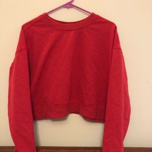 Red Cropped Crewneck Sweatshirt